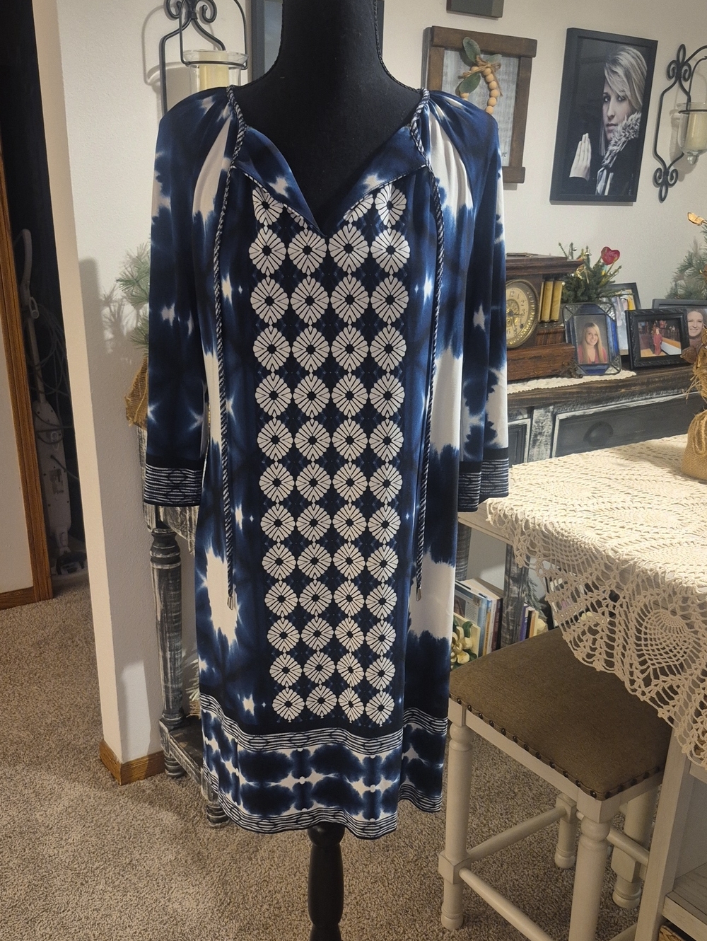 Women’s Navy & White Tie-Dye Dress